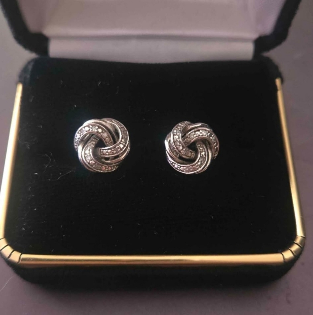 Silver Knot Stud Earrings with Pavé Crystals